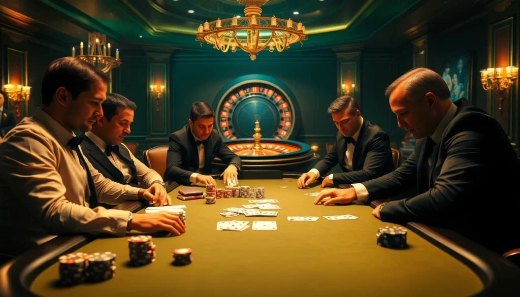Players intensely gambling at a poker table, enjoying the excitement on link rr88.