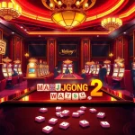 Players enjoying Mahjong Ways 2 slot game in a vibrant casino setting with decorative lights.