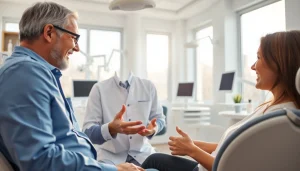 Smile More Orthodontics口コミ showcasing patient consultation in a modern dental office.