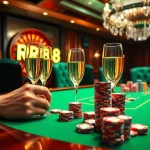 Engaging poker scene showing RR88-themed chips and cards in a high-stakes game.
