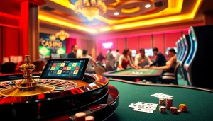 Experience thrilling gaming moments at https://nova8886.com/ with vibrant casino elements like poker tables, roulette, and slot machines.