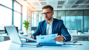 Accountant analyzing financial data in a modern office to ensure accurate accounting.