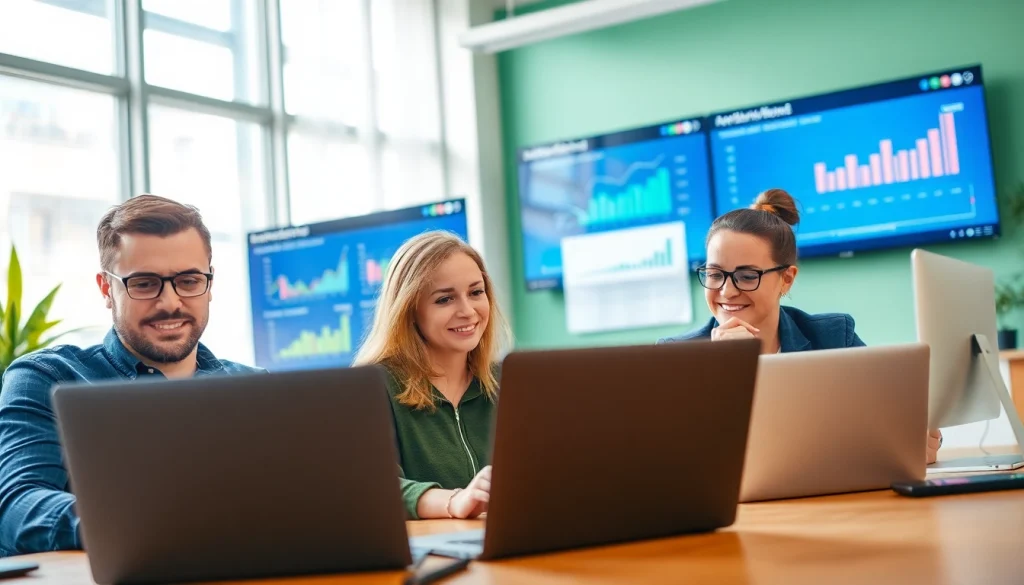 Erfahrenes Team der SEO Agentur analysiert Website-Daten in einem modernen Büro.