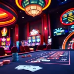 RR88 players enjoying a thrilling poker game with vibrant casino elements.
