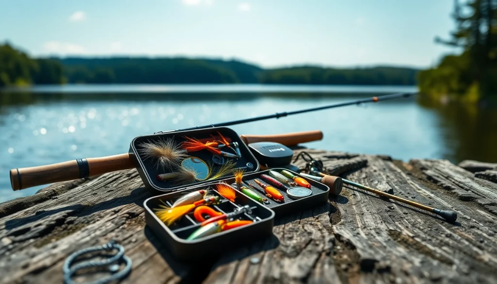 Elevate your fishing adventure with this pristine fly fishing kit at a peaceful lake.