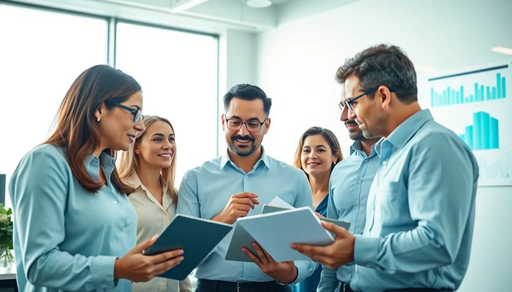 Engaging business automation experts near me in discussion and collaboration within a modern office environment.