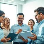 Engaging business automation experts near me in discussion and collaboration within a modern office environment.