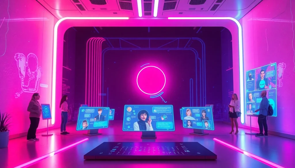 Engaging NSFW AI chat interface with avatars in a vibrant digital landscape.