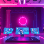 Engaging NSFW AI chat interface with avatars in a vibrant digital landscape.
