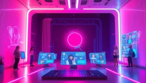 Engaging NSFW AI chat interface with avatars in a vibrant digital landscape.