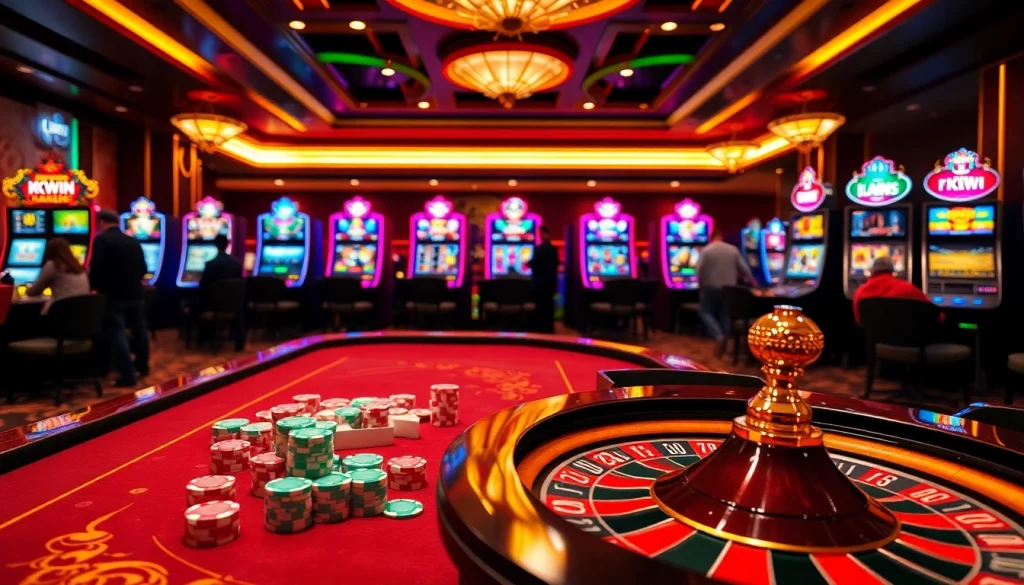 Engaging gamblers at trang chủ kkwin with vibrant casino tables and colorful chips.