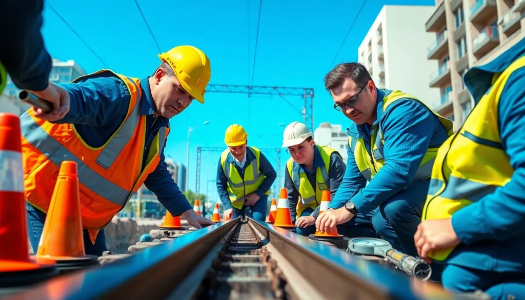 Track Inspectors Near Me conducting a detailed inspection of railway tracks, ensuring safety.