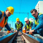 Track Inspectors Near Me conducting a detailed inspection of railway tracks, ensuring safety.