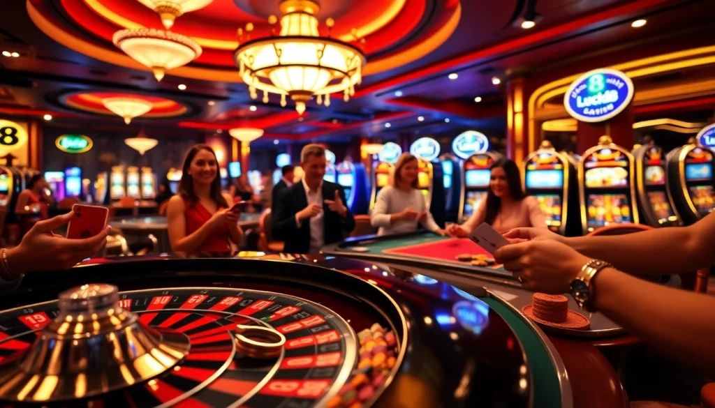 Exciting gameplay at Luck8 casino with players engaging at a roulette table.