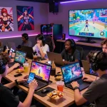 Engaged players exploring free sex games in a colorful modern gaming lounge with immersive visuals.
