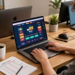 Player enjoying online casino with uu88 okwin displayed on screen, showcasing engaging betting experience.