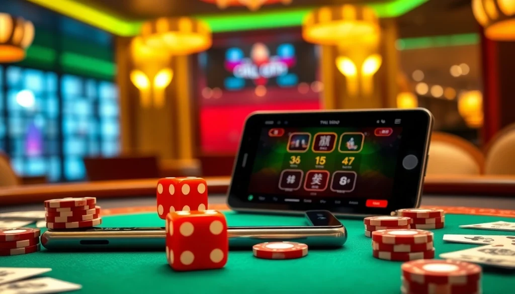 Play the engaging Tài Xỉu MD5 APK with high-stakes excitement at a luxurious casino table.