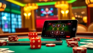 Play the engaging Tài Xỉu MD5 APK with high-stakes excitement at a luxurious casino table.