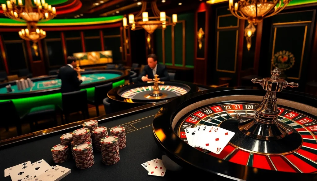 RR88 players engaging at a luxurious casino table with exciting chips and cards.