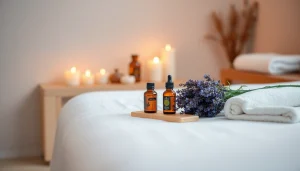 아로마 촛불과 차분한 분위기가 어우러진 스웨디시 마사지 세팅.