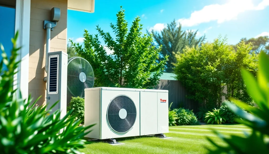 Enhance your home's efficiency with a Trane heat pump installation in a modern garden setting.