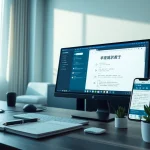 Innovative workspace featuring 有道翻译 software on a computer, highlighting translation technology.