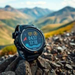 Showcasing the Explorer GPS Smart Watch on a mountain trail, highlighting its features and adventure spirit.
