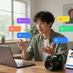 Engaging virtual chat scene on sex chat ai platform showcasing user interaction in a cozy home office.