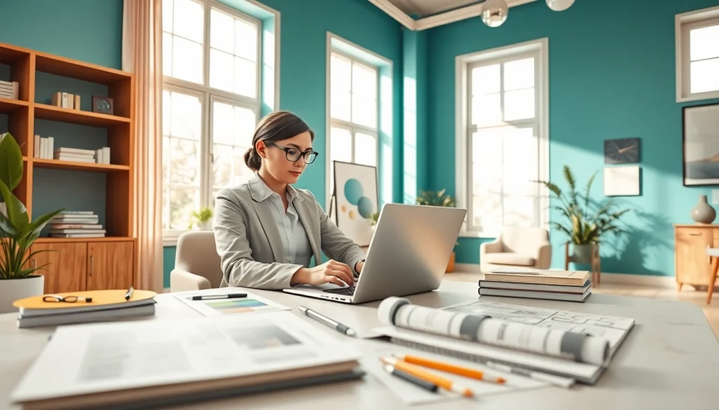 projektant wnętrz online pracujący nad kolorową koncepcją w biurze kreatywnym