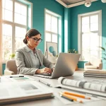 projektant wnętrz online pracujący nad kolorową koncepcją w biurze kreatywnym