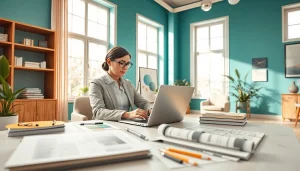 projektant wnętrz online pracujący nad kolorową koncepcją w biurze kreatywnym