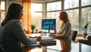 Profesjonalny księgowy w Poznaniu omawiający finanse z klientem, prezentujący ekspertowskie usługi mdoFinanse plus lokalnie.