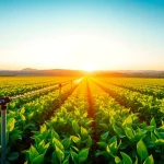 Enhance land irrigation techniques with vibrant crops and efficient systems in a green field.