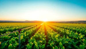 Enhance land irrigation techniques with vibrant crops and efficient systems in a green field.
