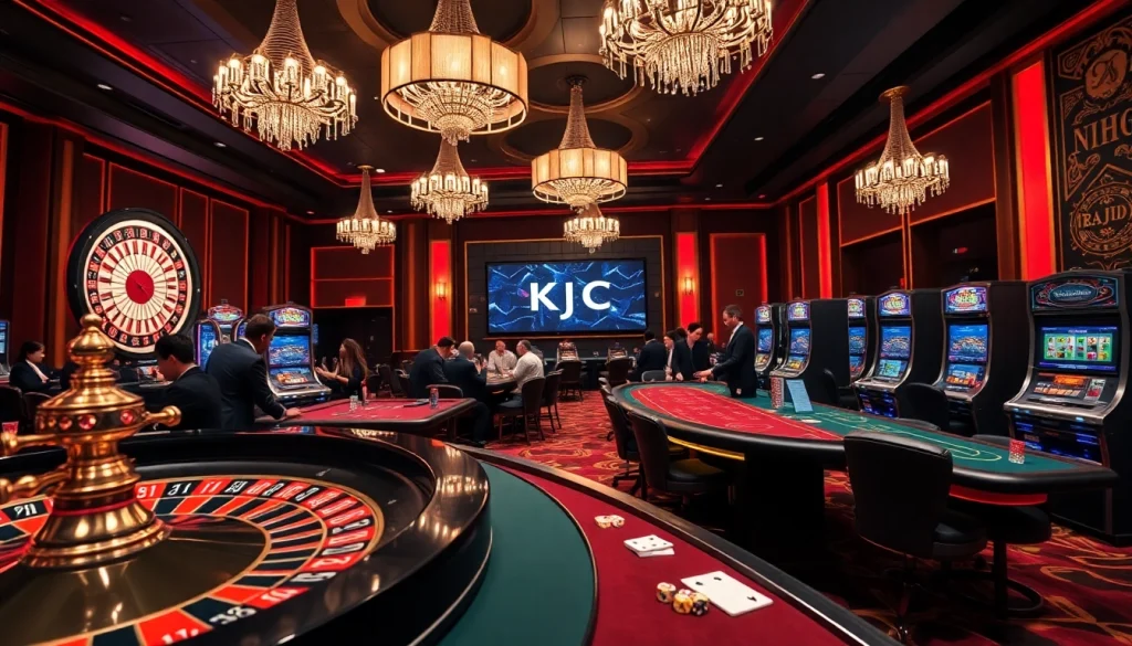 Experience the thrill of KJ C with players enjoying high stakes at a luxurious casino.