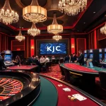 Experience the thrill of KJ C with players enjoying high stakes at a luxurious casino.