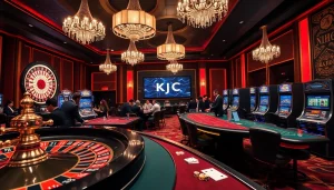 Experience the thrill of KJ C with players enjoying high stakes at a luxurious casino.