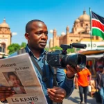 A journalist reports on Kenya News amidst vibrant Nairobi streets and bustling markets.