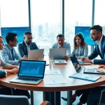Analyze competitive intelligence faqs during a collaborative business meeting in a modern office setting.