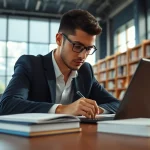 Hire someone to take lsat for you while studying in a modern, well-lit library.