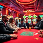 Pengunjung di www.agencetitan.com/en/ menikmati pengalaman casino dengan permainan kartu dan mesin slot.