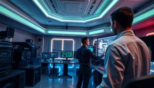 Video to prompt ai technology showcased in a modern workspace with screens and analysis tools.