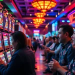 Menyaksikan permainan slot777 di kasino dengan suasana penuh semangat.