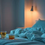 心地よい眠りを促すベッドルームの安らぎあるシーンで、風邪を一晩で治す方法を示す。