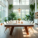 Showcasing a professional workspace design with Scandia inspiration and natural light.
