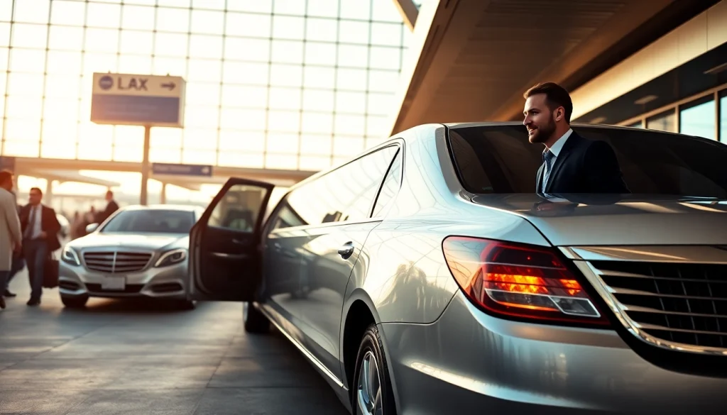 Luxurious Los Angeles Limo service with a sleek stretch limousine at LAX, showcasing premium airport pickup.