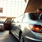 Luxurious Los Angeles Limo service with a sleek stretch limousine at LAX, showcasing premium airport pickup.