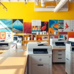 Explore designs in an edmonton print shop showcasing vibrant prints and creative tools.