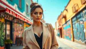 Capture of Beauty and Style through a model's vibrant fashion in a colorful urban setting.