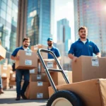 Movers in Calgary preparing boxes for relocation, highlighting professional moving companies calgary services.